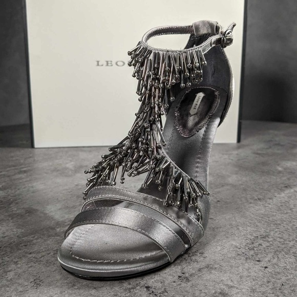 NWT/NIB Leon Max | Gray Samba Beaded T-Strap Sandal -8.5 - Picture 7 of 10